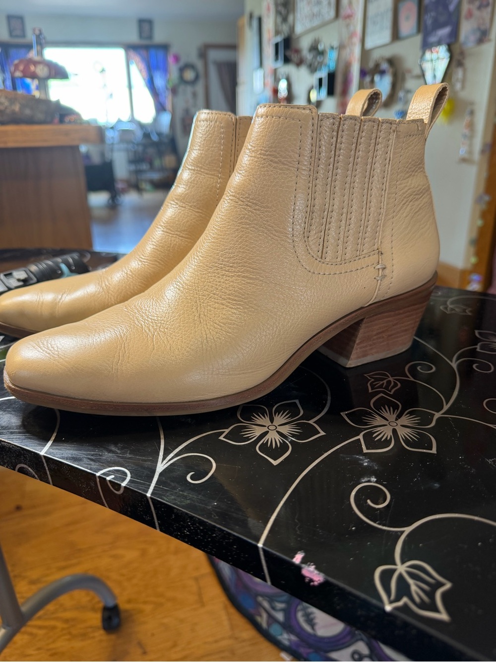 Lucky Brand Tan-Cream Leather Chelsea Ankle Booties